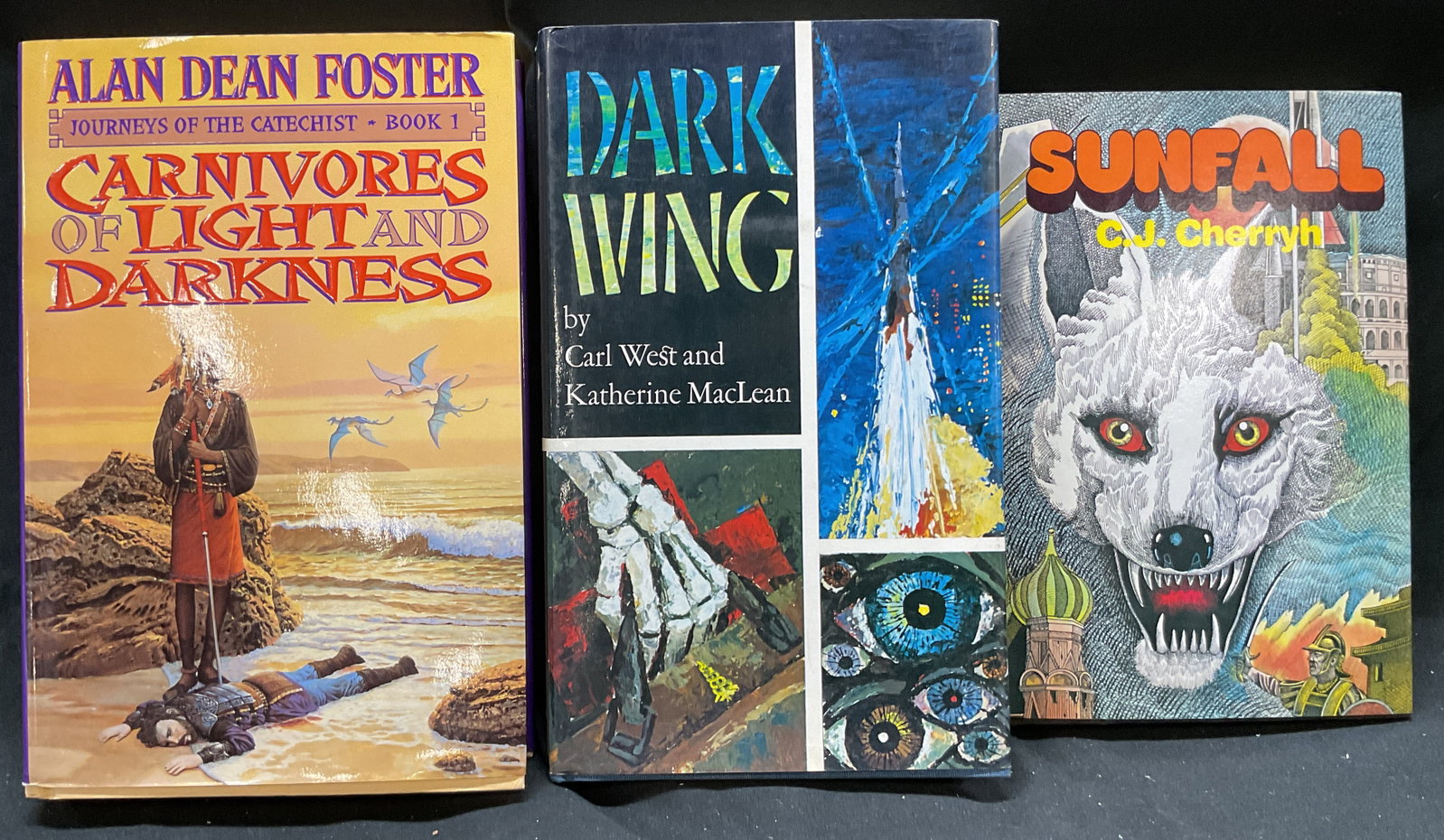 3 Fiction Books 1979-98, First Editions & More: Lot 3 adventure fantasy science fiction books. Lot includes: Carnivores of Light and Darkness Journeys of the Catechist Book 1 by Alan Dean Foster copyright 1998 by Thranx Inc A Time Warner Company Pr