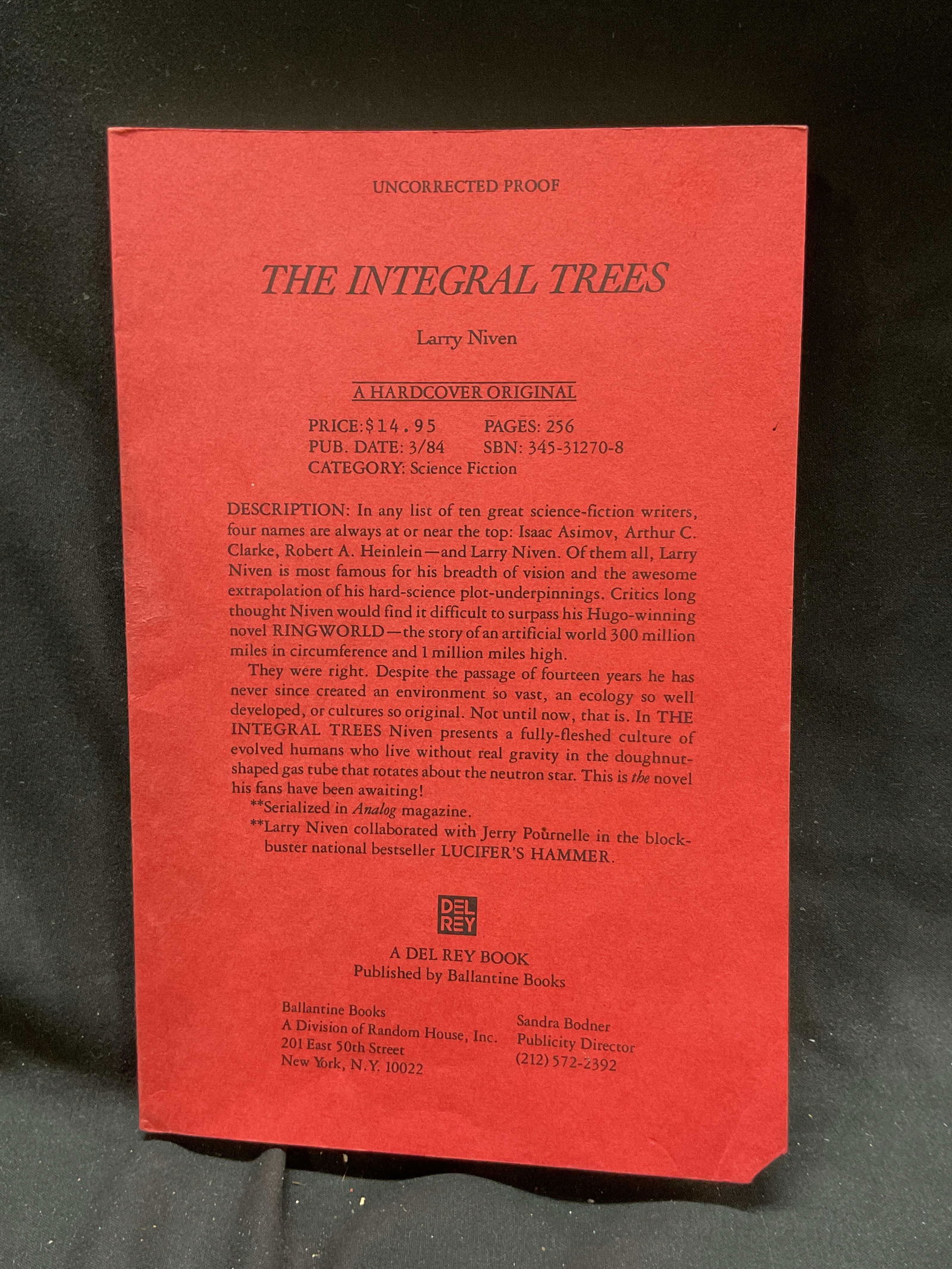 1984 The Integral Trees by Larry Niven, 1st Ed Bk (1 of 6)