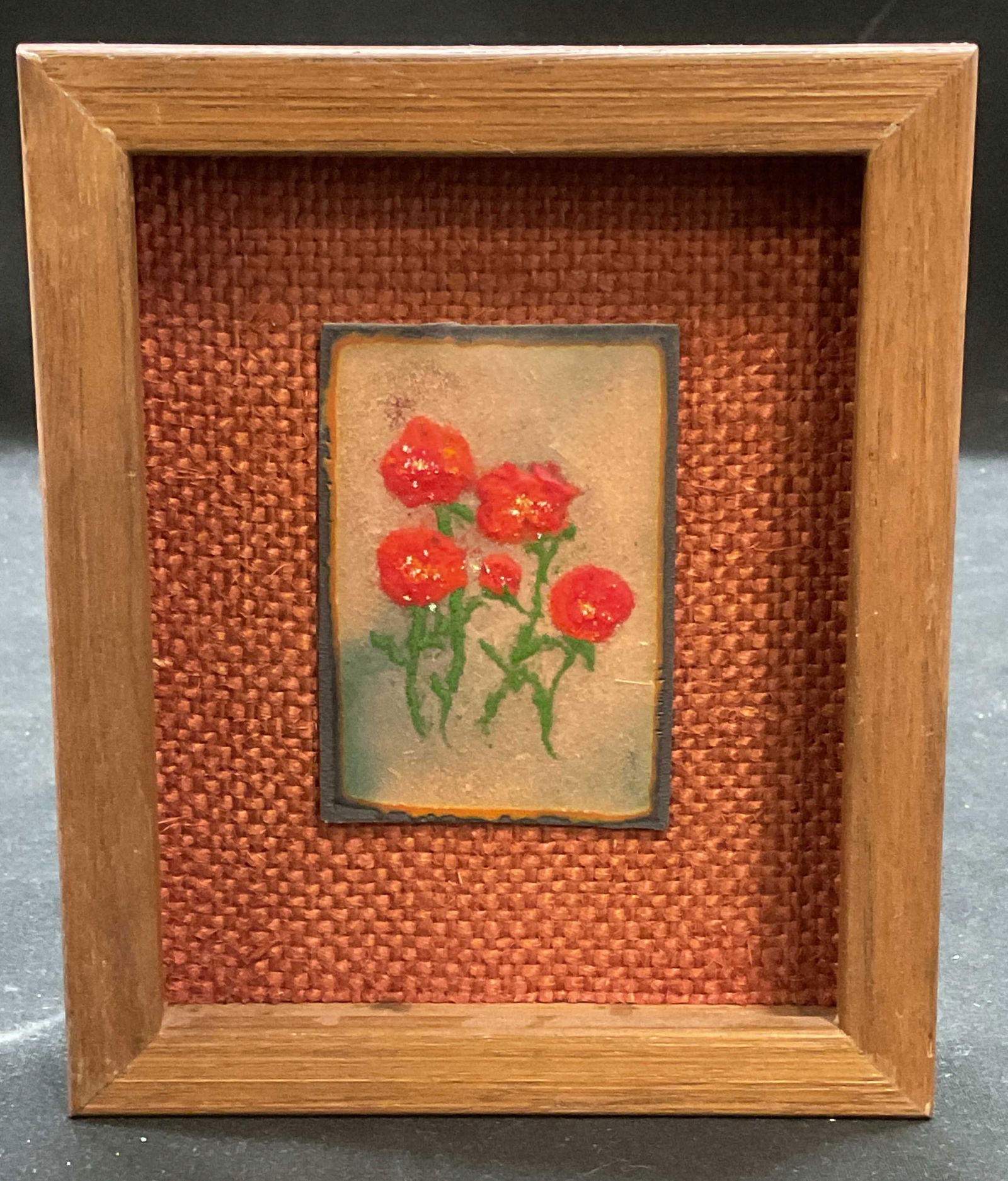 Sgn Turshen Enameled Metal Red Flowers Panel (1 of 6)