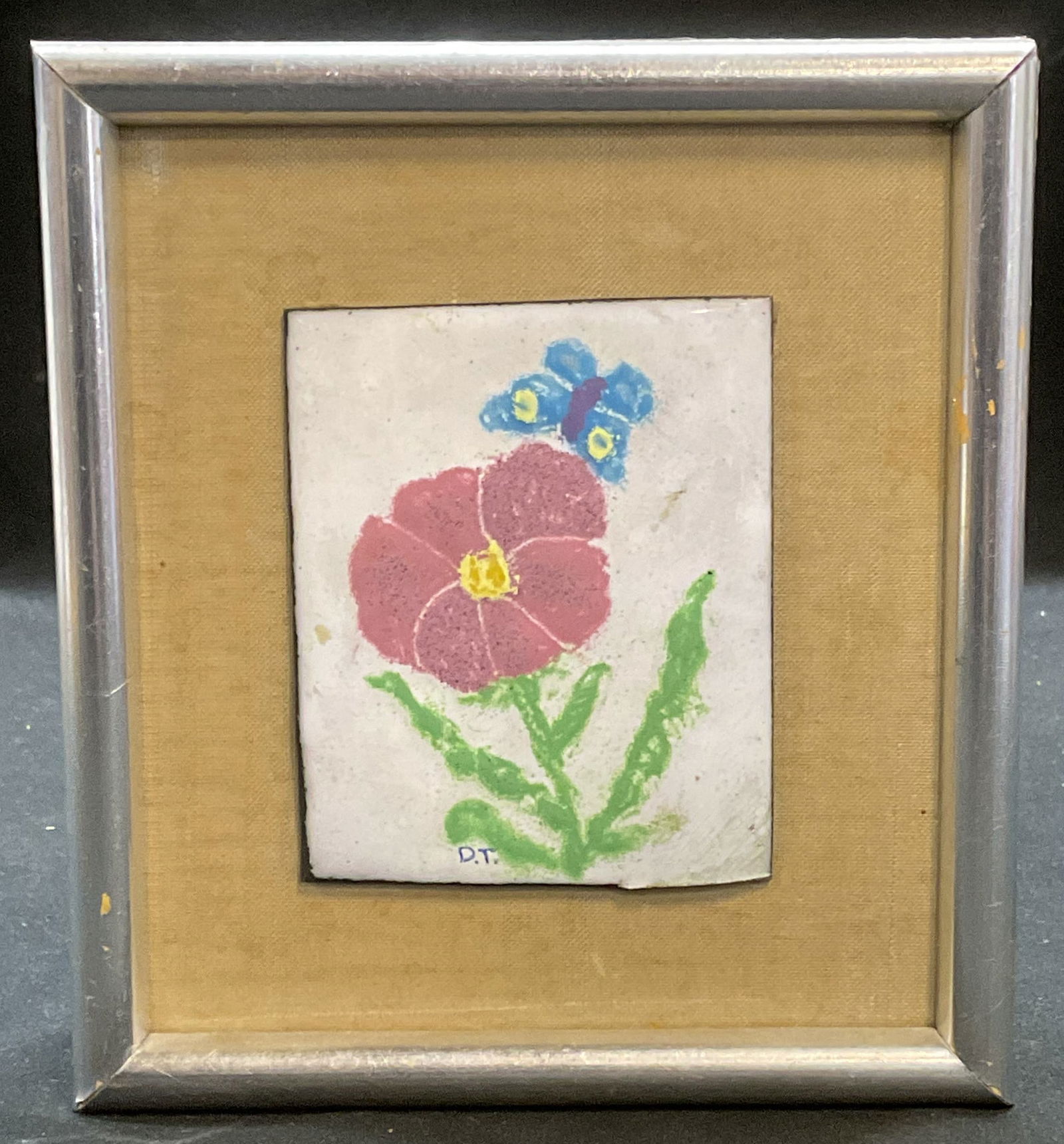 Sgn DT Framed Enameled Metal Flower Panel (1 of 6)