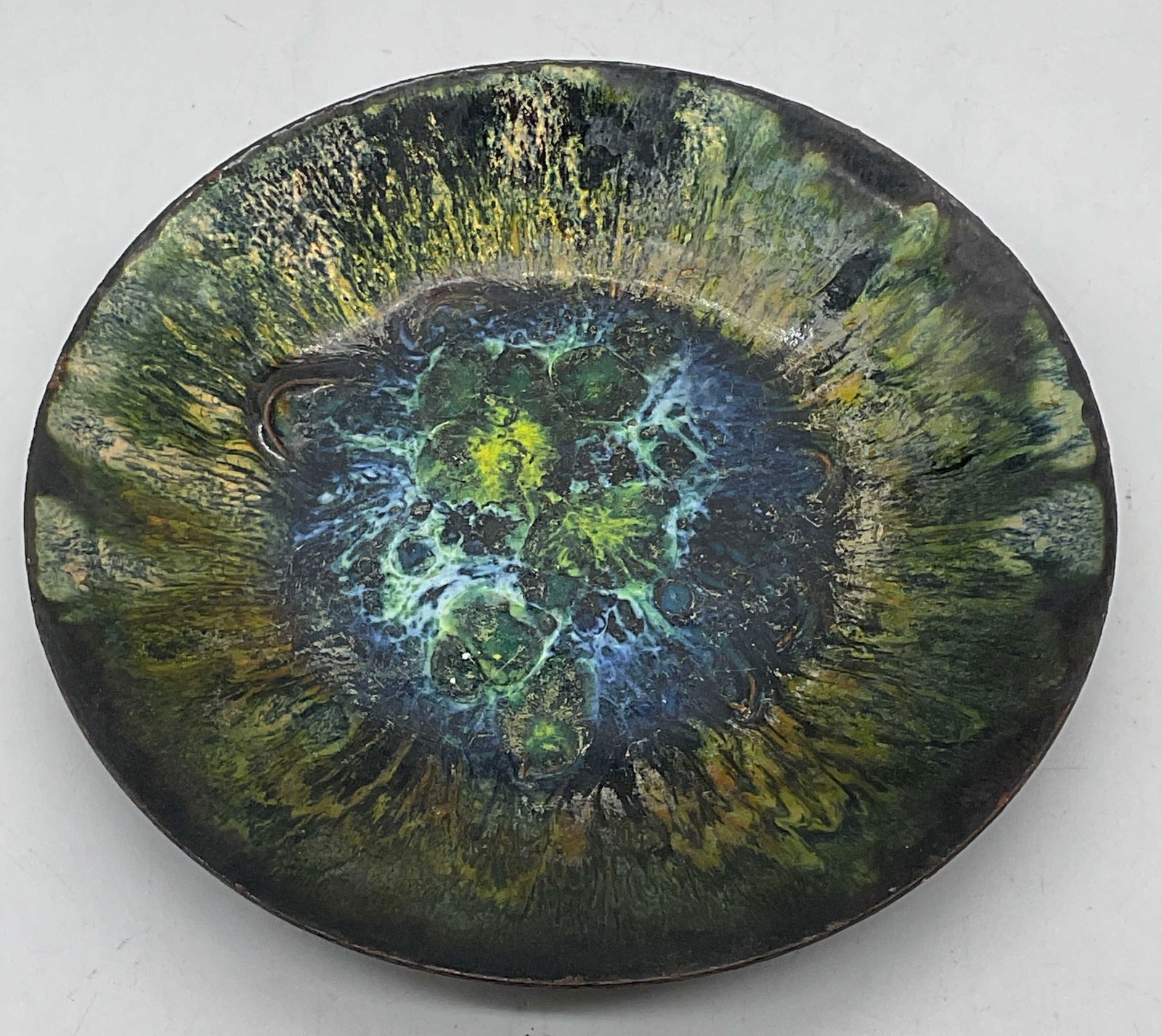 Vintage Abstract Green Enameled Copper Plate (1 of 6)