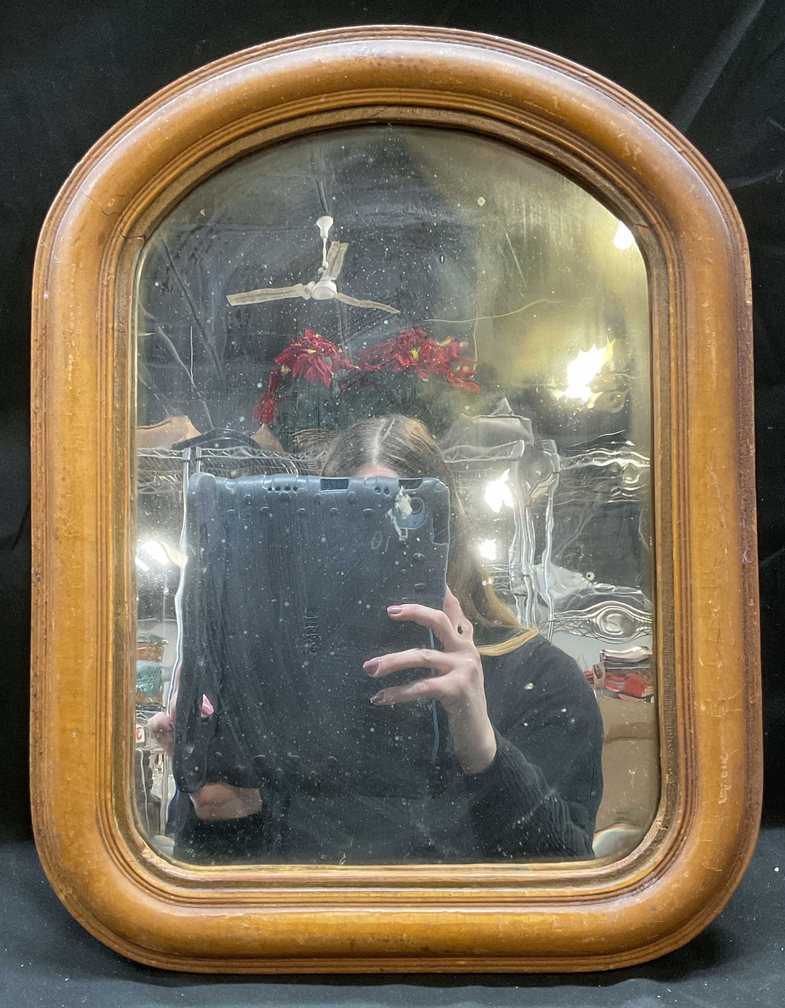 Vintage Rounded Wood Frame Wall Mirror (1 of 6)