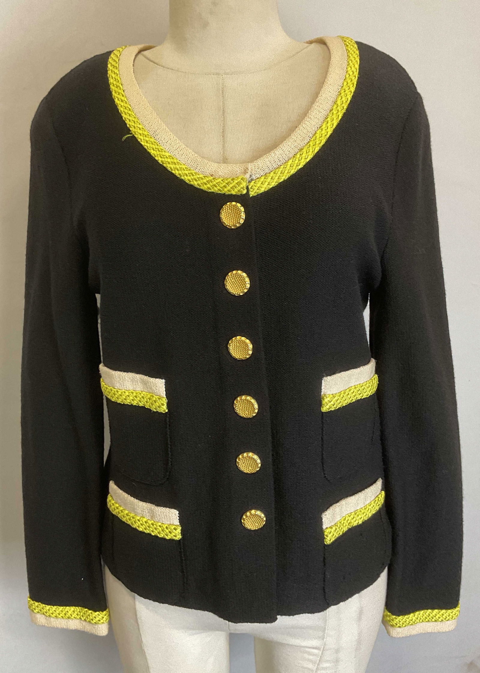Vtg Steve Fabrikant Black Yellow Cardigan Sweater (1 of 6)