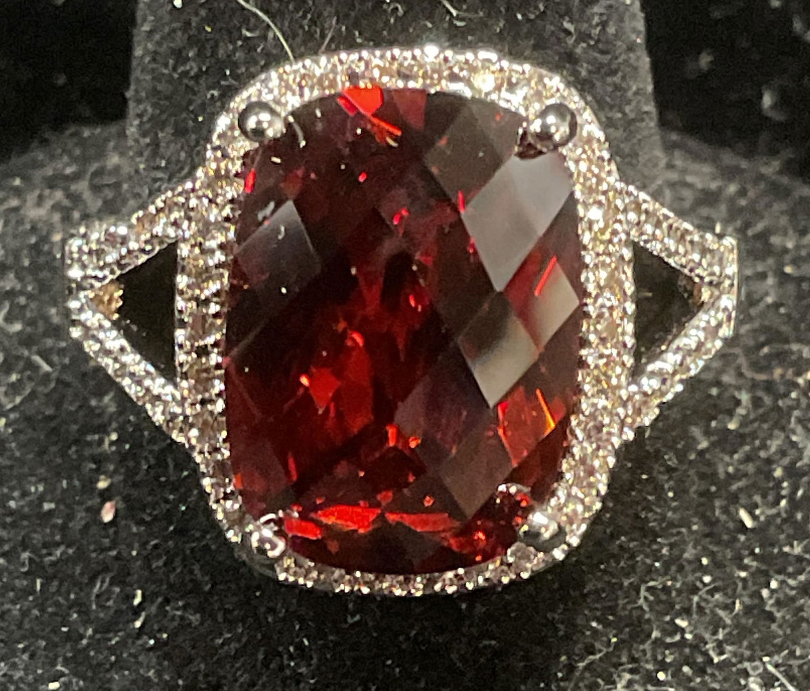 Signed Silver Tone Red Crystal Cocktail Ring (1 of 6)