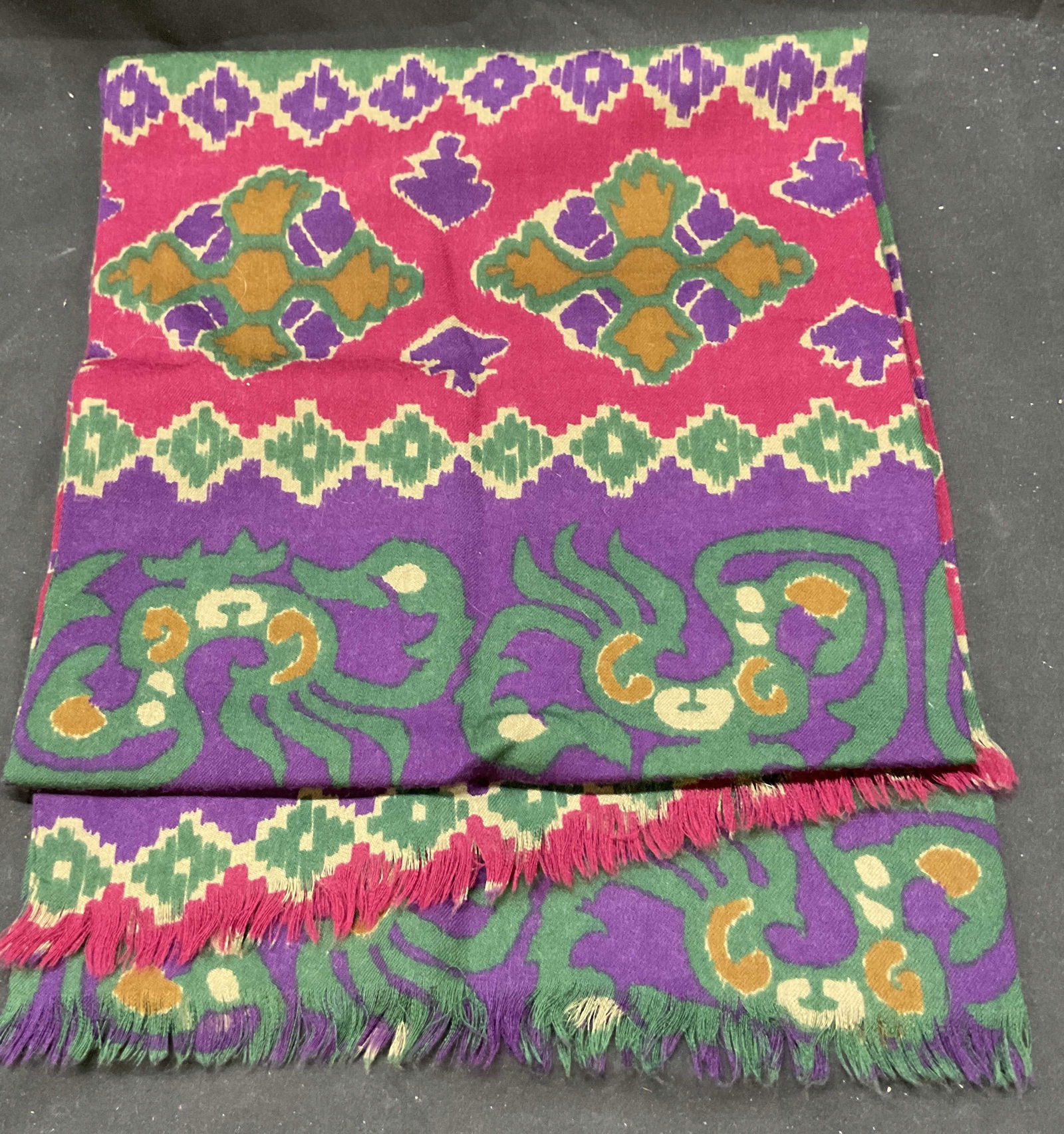 Vtg Cotton Green Purple Pink Patterned Scarf (1 of 6)
