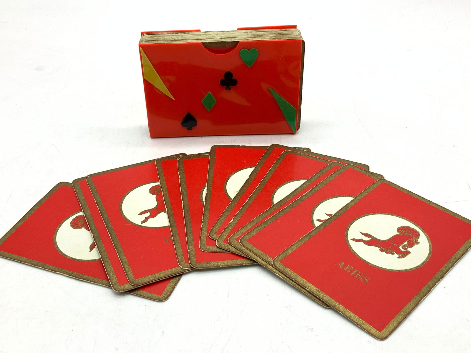 Vntg Aries Zodiac Motif Playing Card Set W Case (1 of 8)