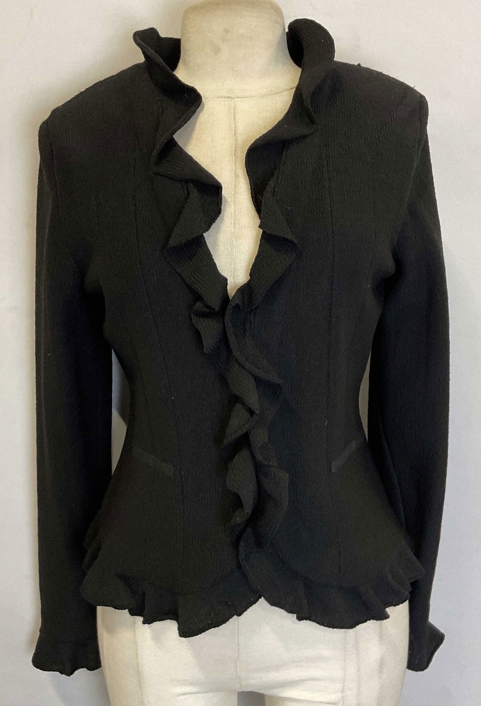 Vtg Steve Fabrikant Black Wool Ruffled Jacket USA (1 of 10)