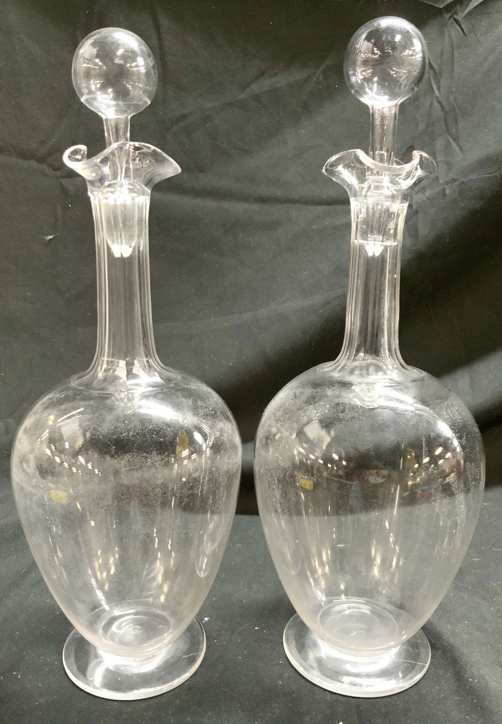 Pr Vtg Victorian H Blwn Art Gls Decanters W Stpprs (1 of 8)