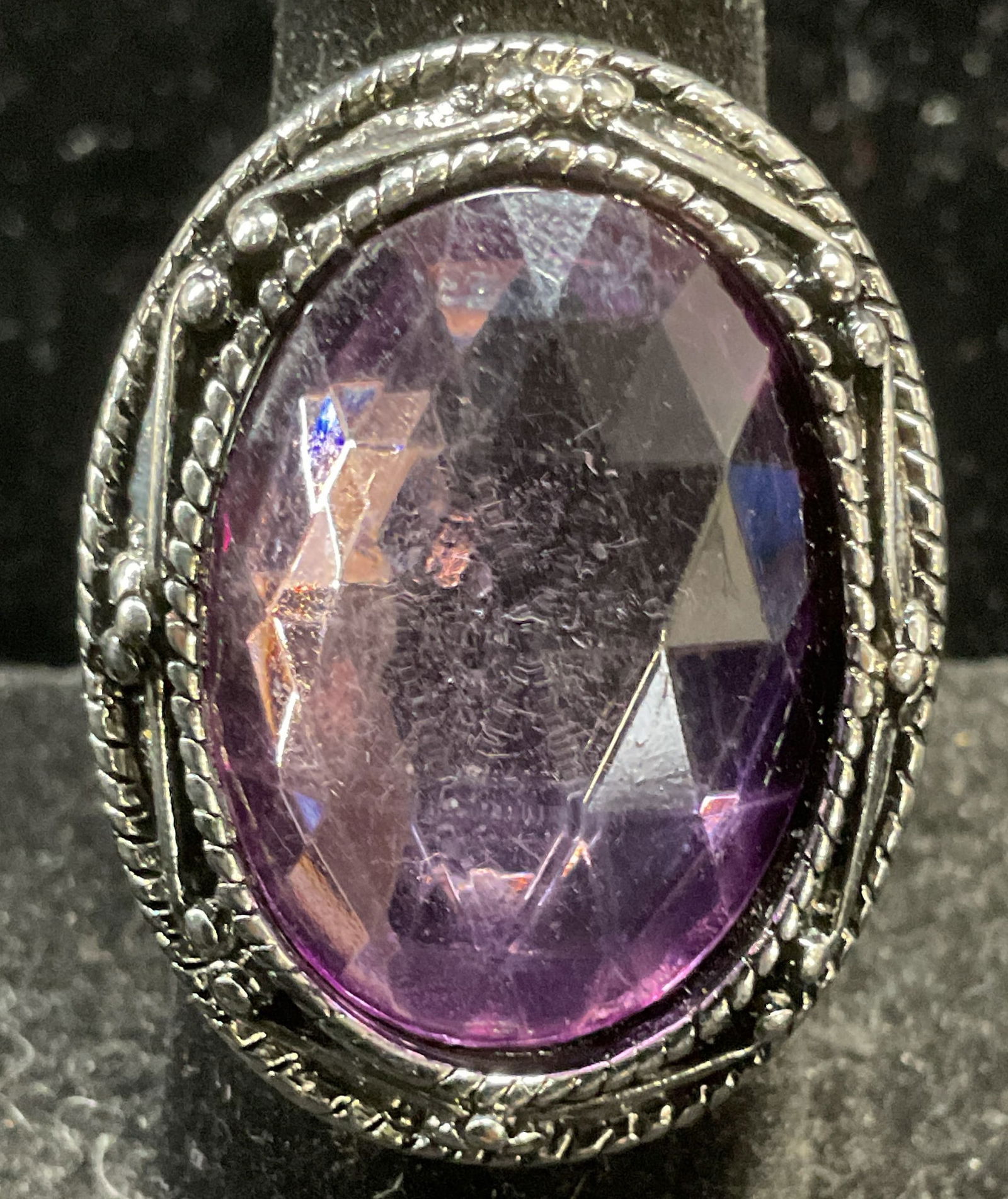 Vintage Silver Tone Purple Crystal Cocktail Ring (1 of 6)