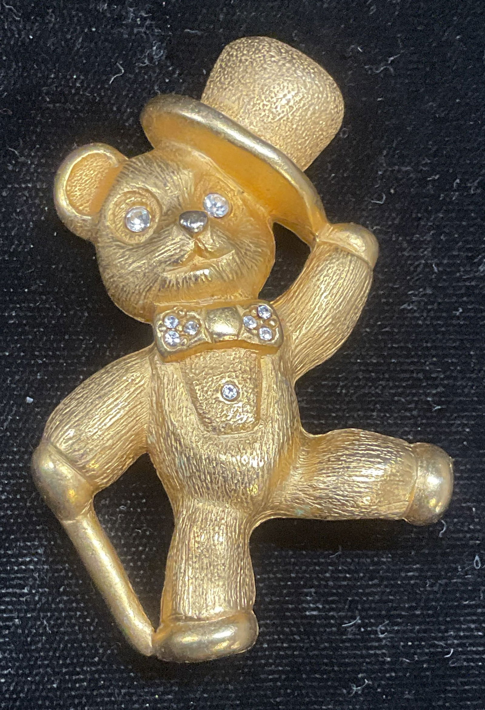 Vintage Gold Tone Teddy Bear Crystal Brooch (1 of 6)