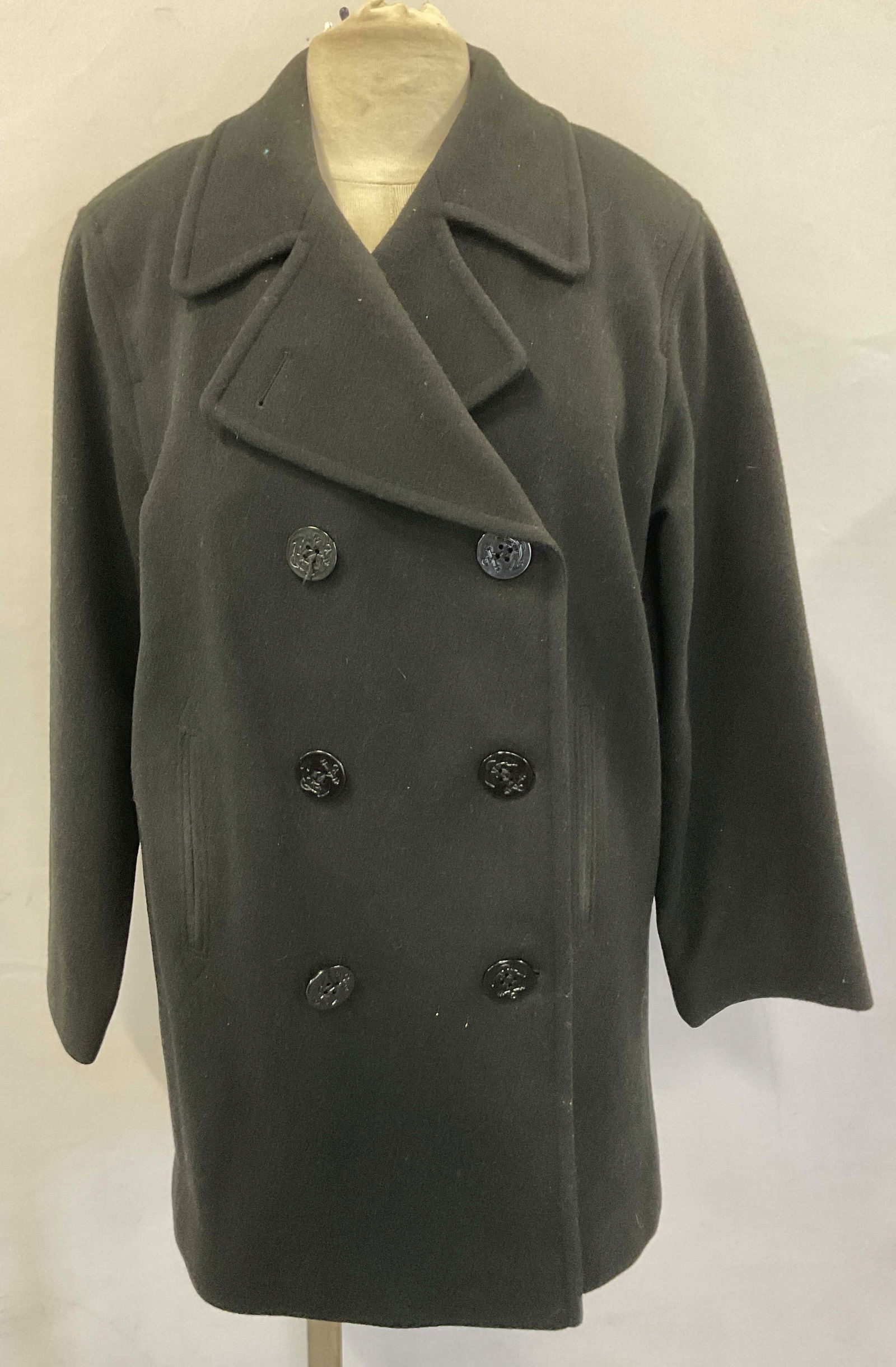 Vtg J. Percy Black Marino Wool Trench Coat USA (1 of 9)
