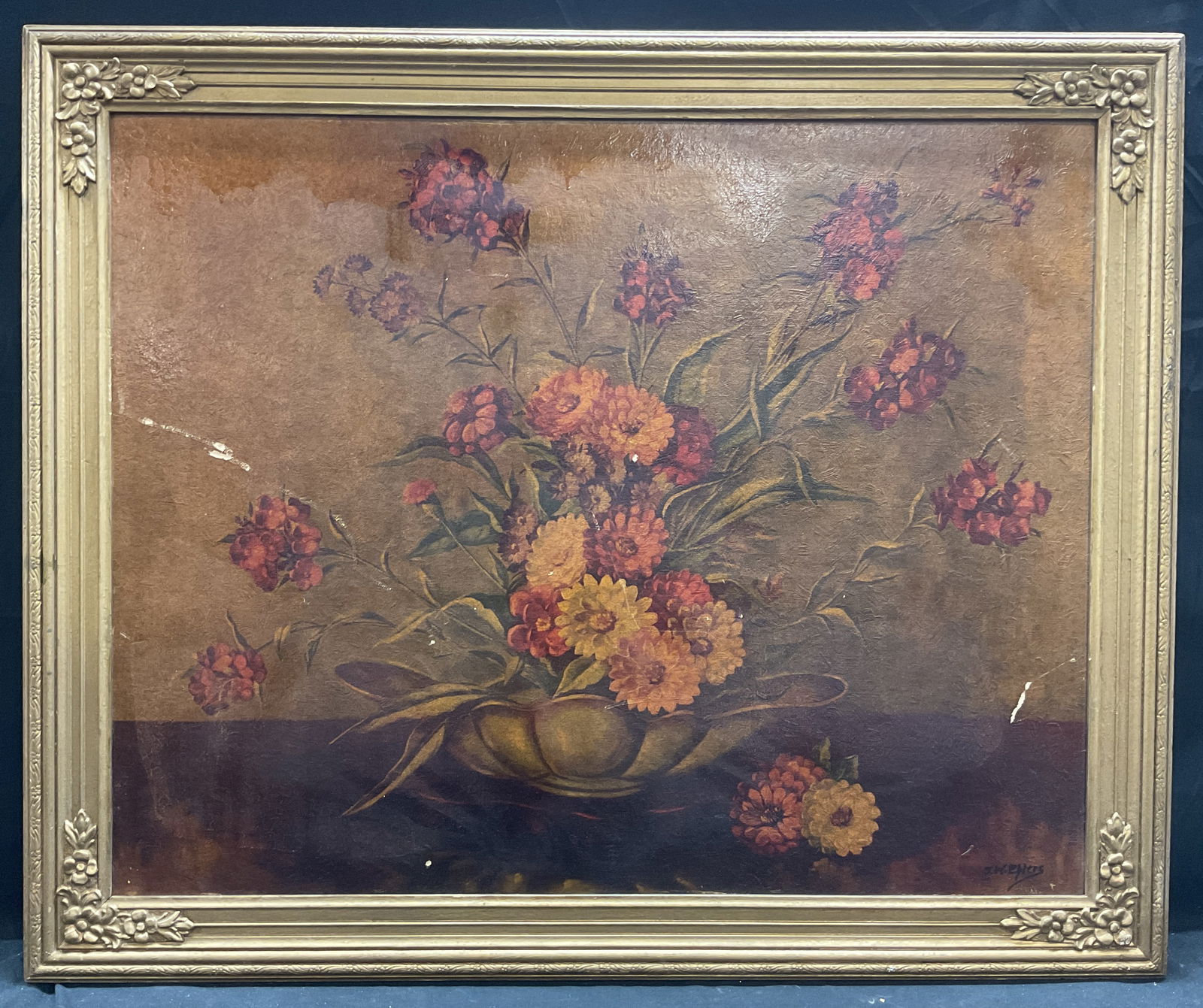 Framed JH Ehlers Still Life Flowers Lithograph (1 of 6)