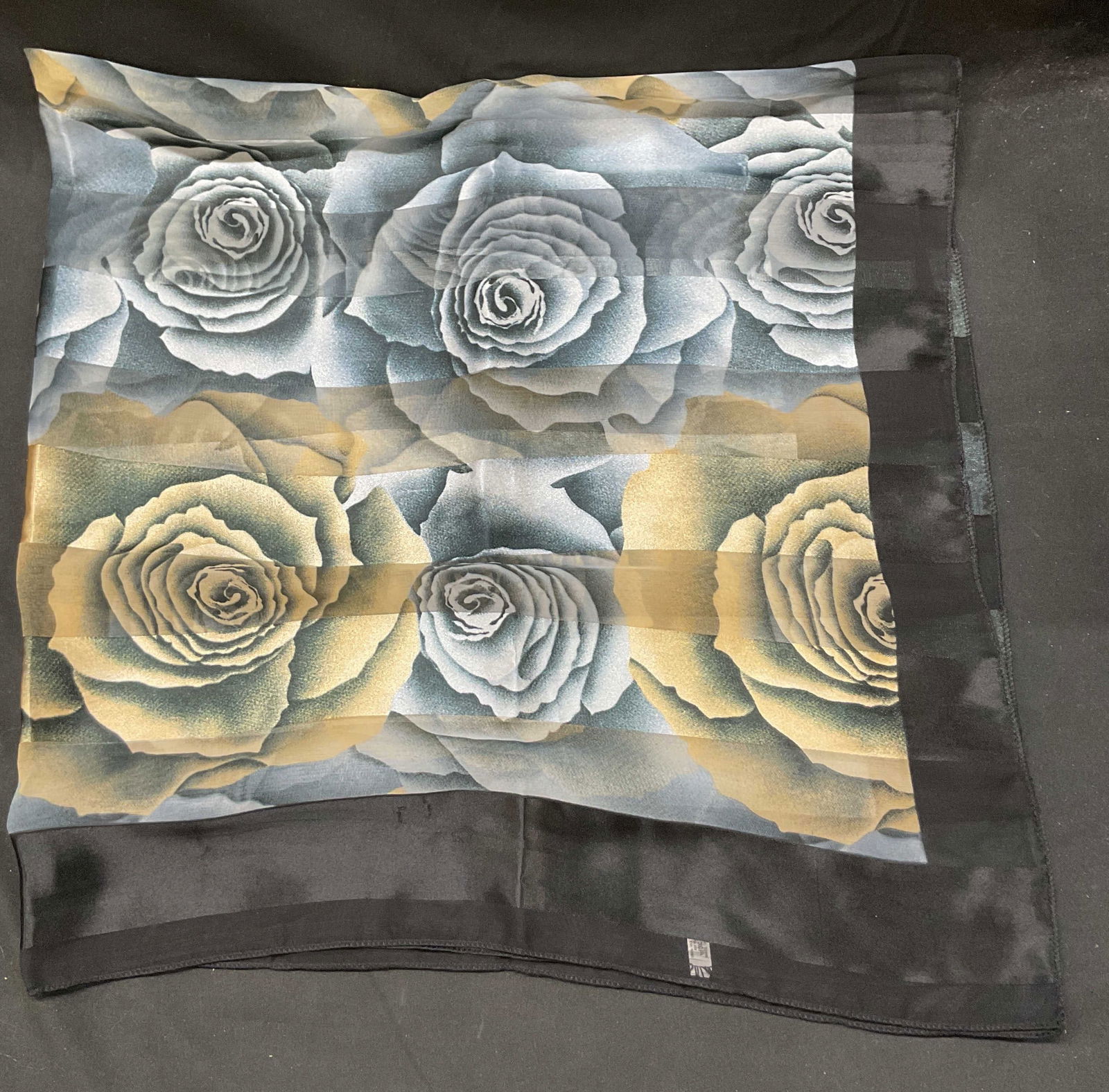 Vtg Polyester Black Floral Shawl Scarf Korea (1 of 6)