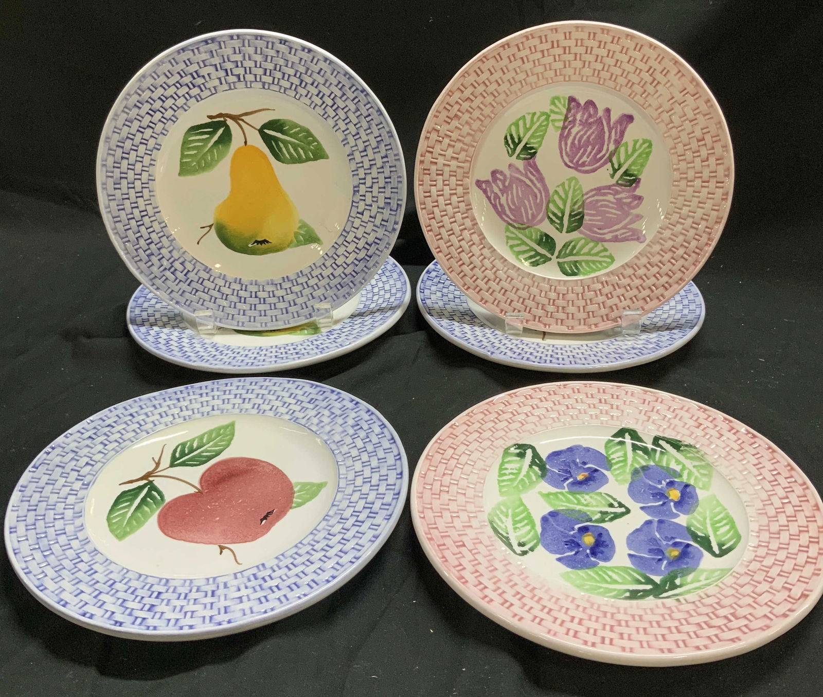 Set 6 ANCORA Hand Painted Floral Plates ITALY (1 of 8)