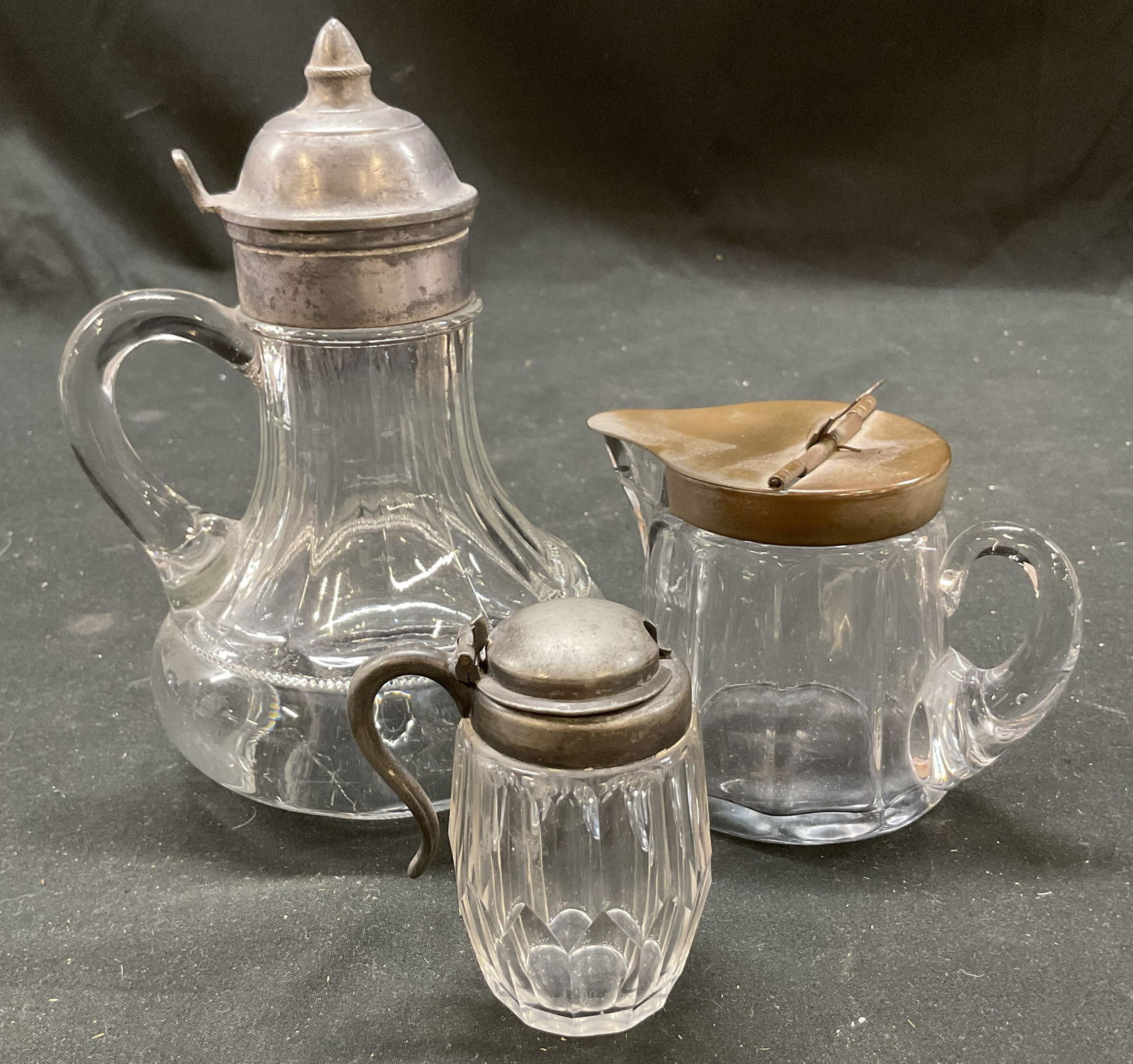 Lot 3 Glass & Metal Condiment Pitchers Heisey+ (1 of 14)