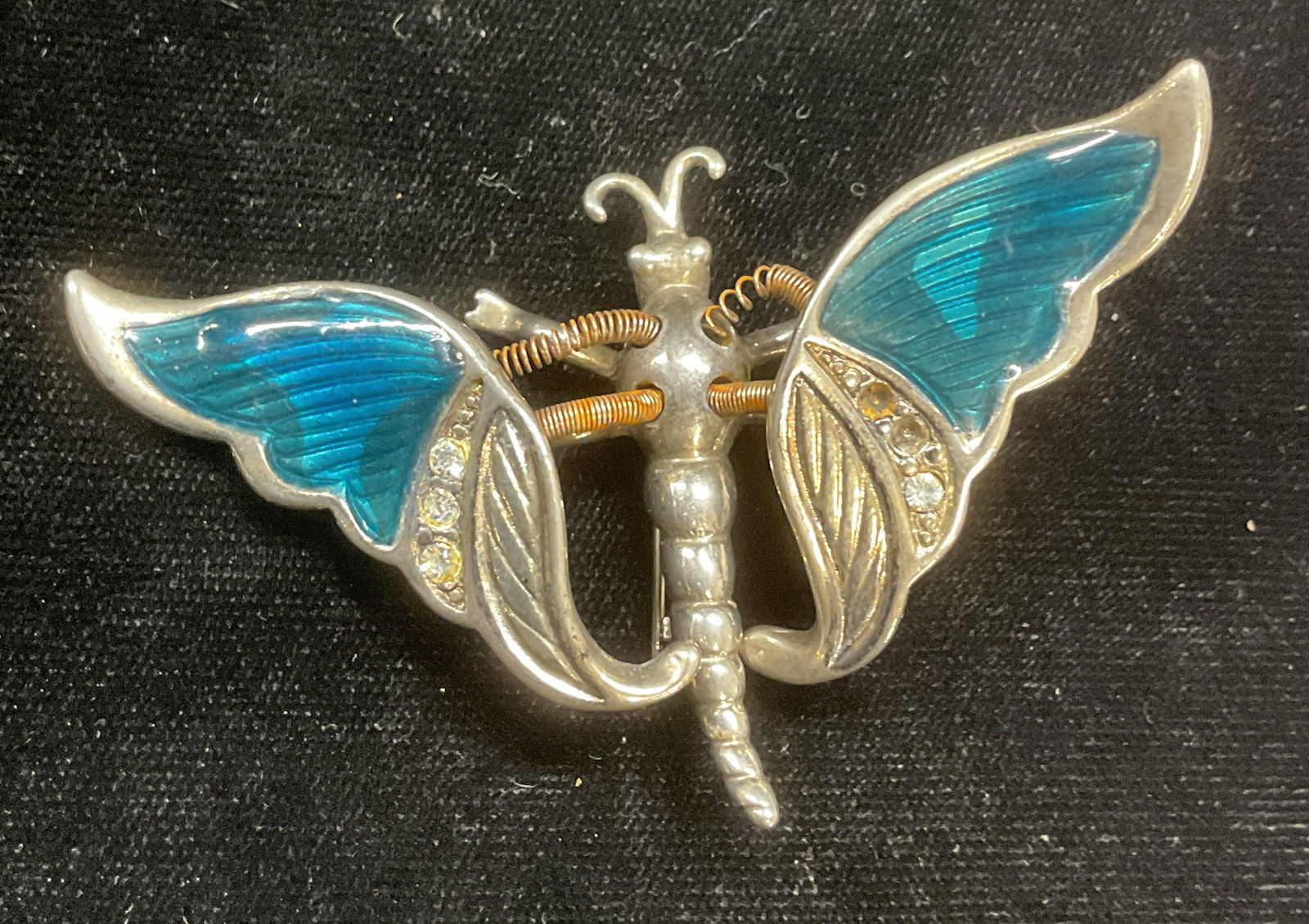 Vtg Silver Tone Enamel Crystal Butterfly Brooch (1 of 6)