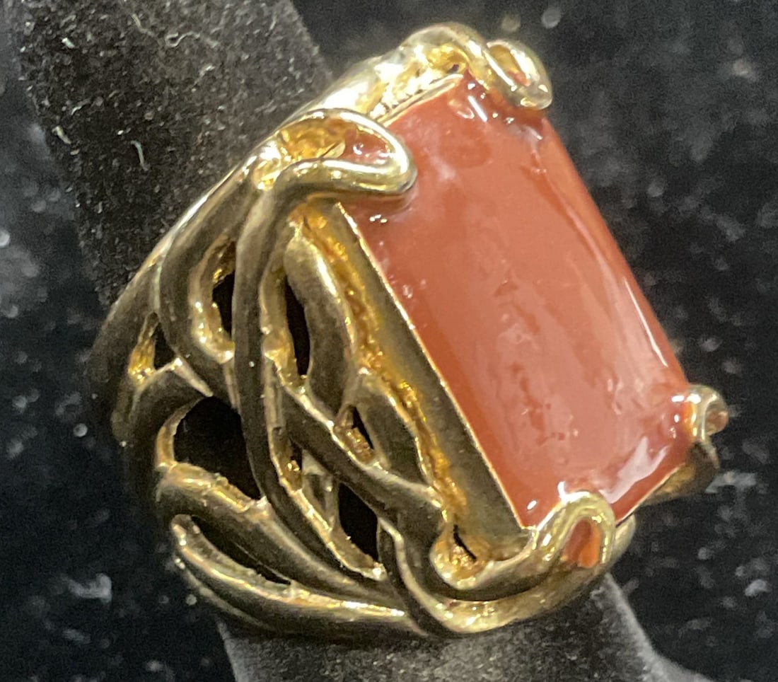Vintage Gold Tone Red Enamel Cocktail Ring (1 of 6)