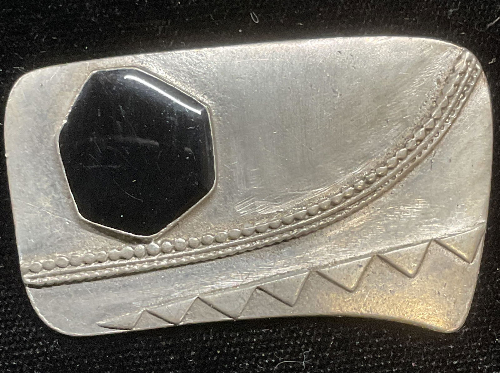 Vintage Silver Tone Black Glass Cabochon Brooch (1 of 6)