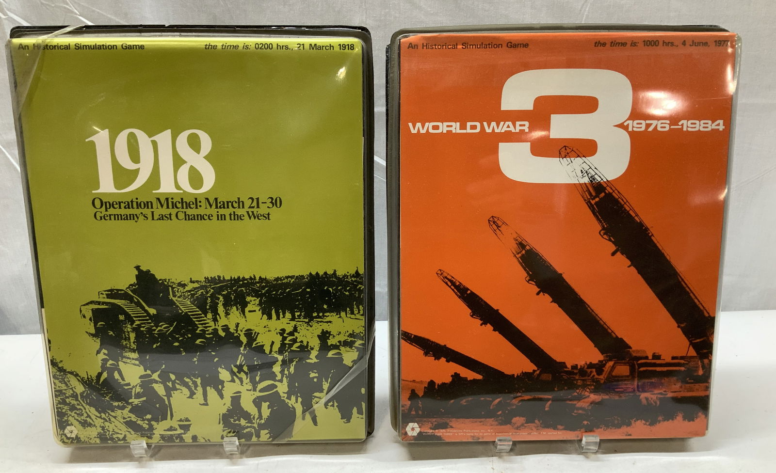 Lot 2 Vntg 1970s War Historical Simulation Games: Lot 2 Vntg 1970s War Historical Simulation Games Lot includes, World War 3: 1976-1984 & 1918: Operations Michel: March 21-30 Germanys Last Chance in the West. Games were published in the 1970s by Simu