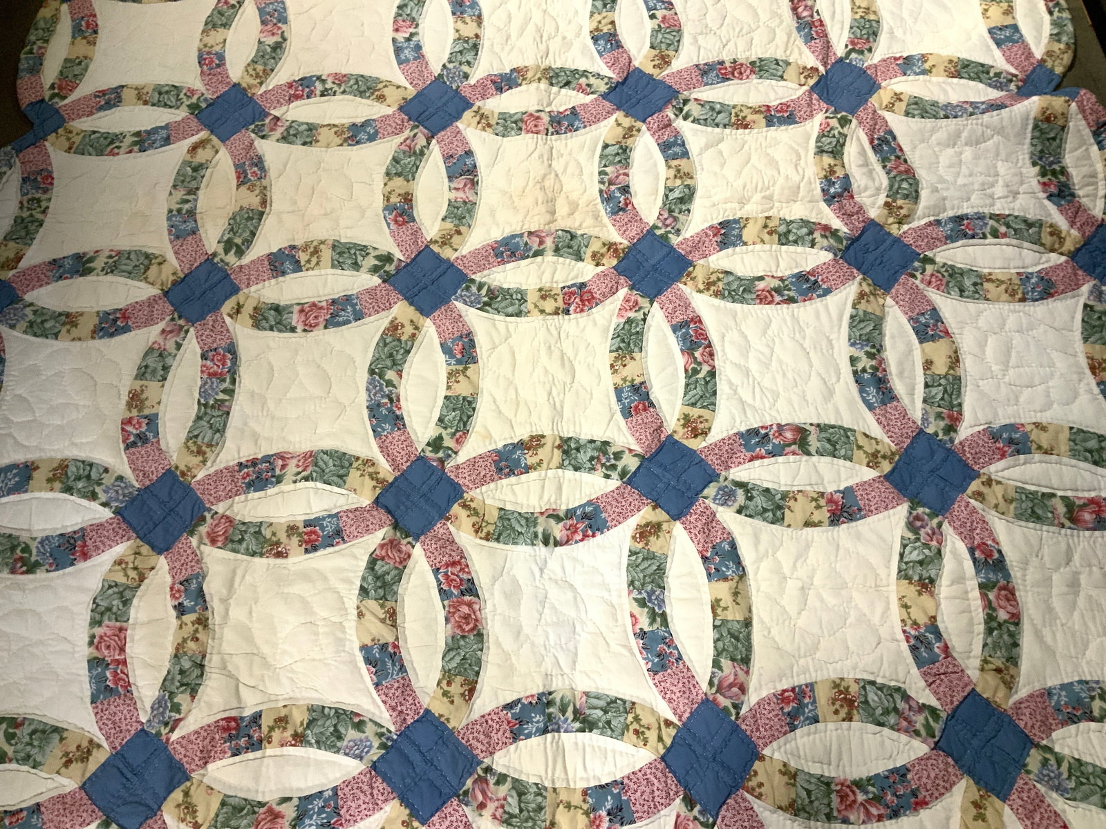 Antique Double Bridal Ring Patchwork Floral Quilt (1 of 6)