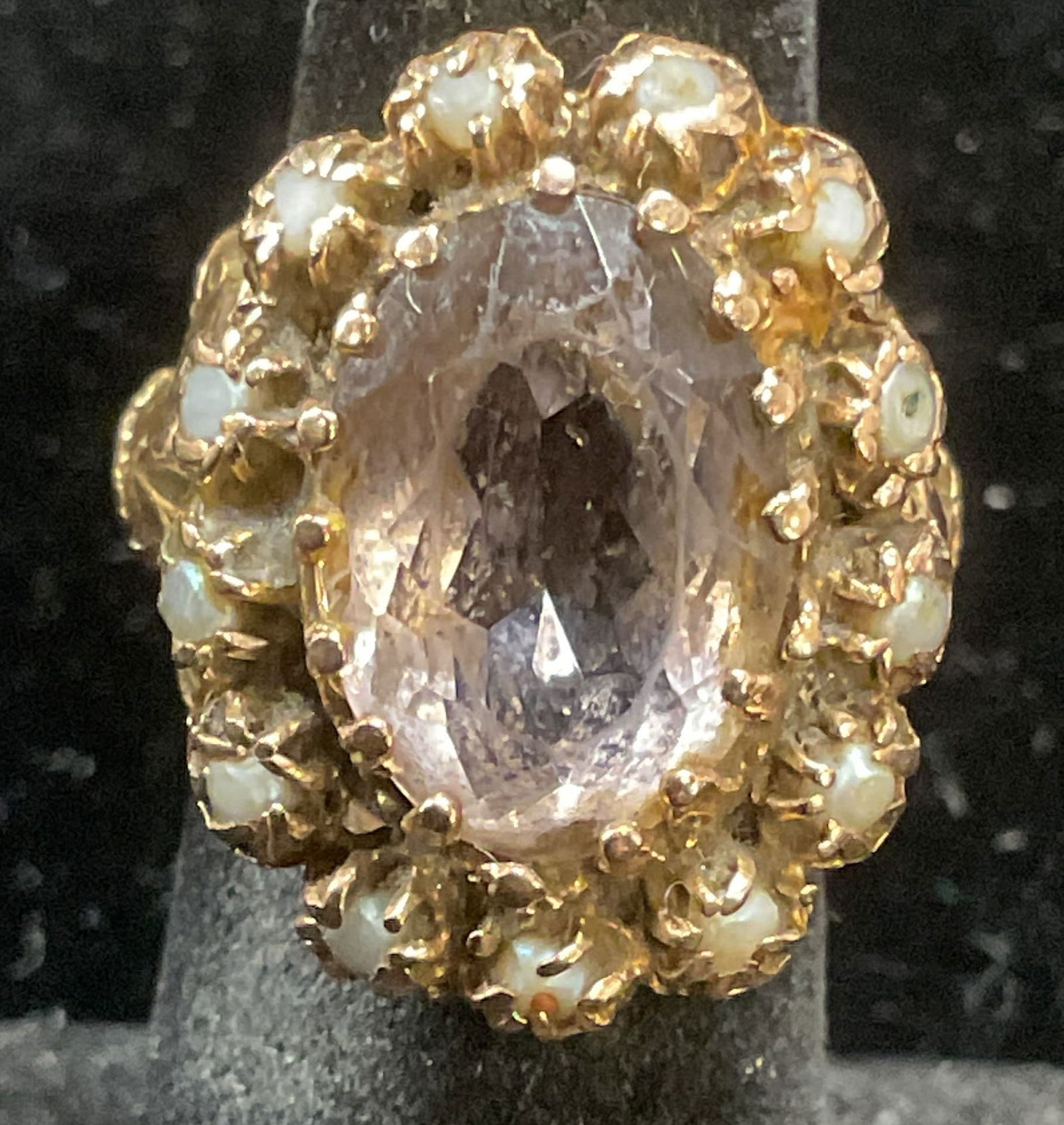 Vintage Gold Tone Crystal Cocktail Ring (1 of 6)