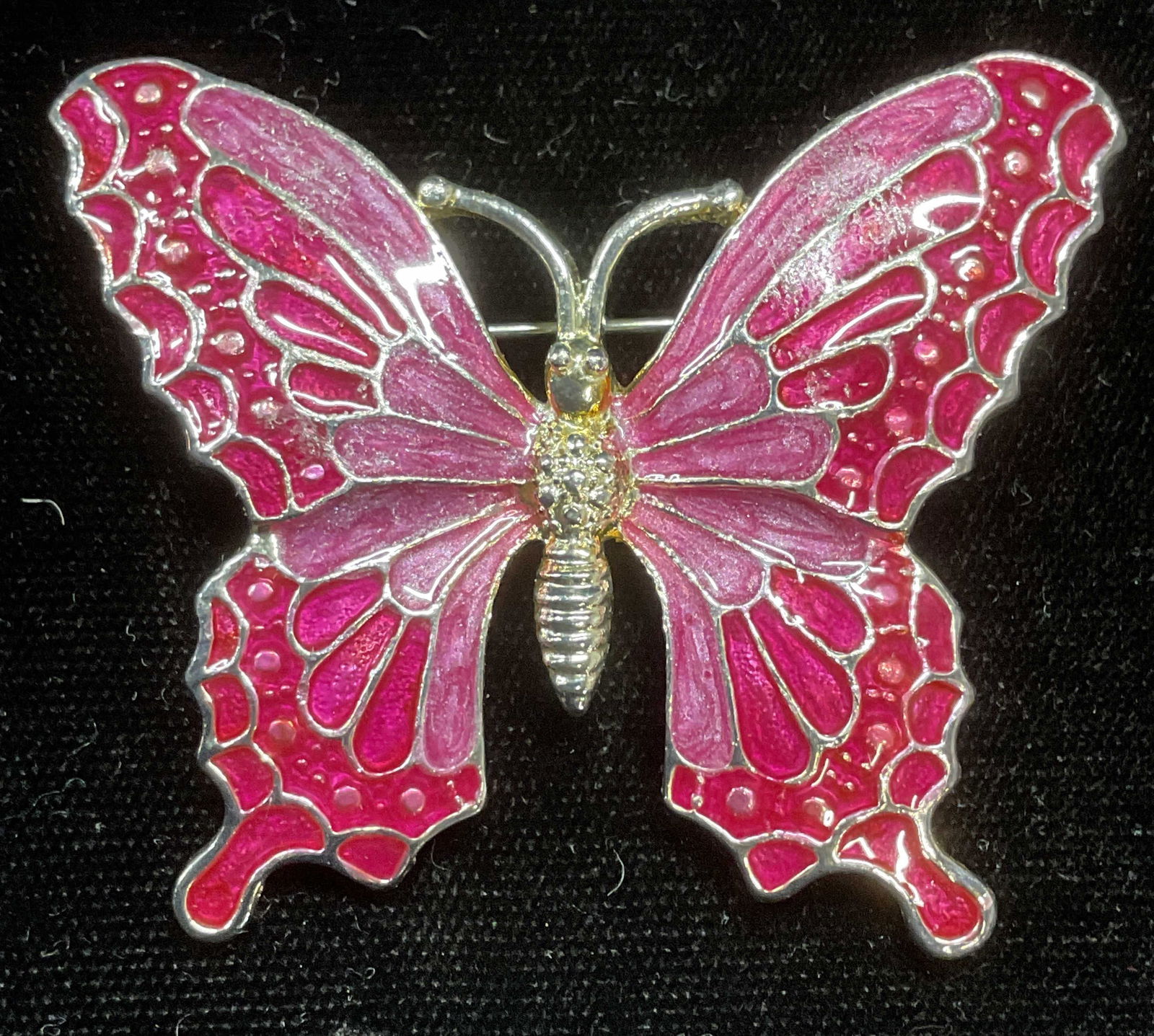 Vintage Silver Tone Pink Enamel Butterfly Brooch (1 of 6)