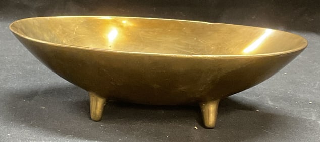 Vintage MCM Footed Heavy Brass Oval Bowl