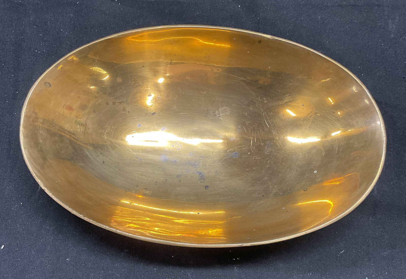Vintage MCM Footed Heavy Brass Oval Bowl (1 of 6)