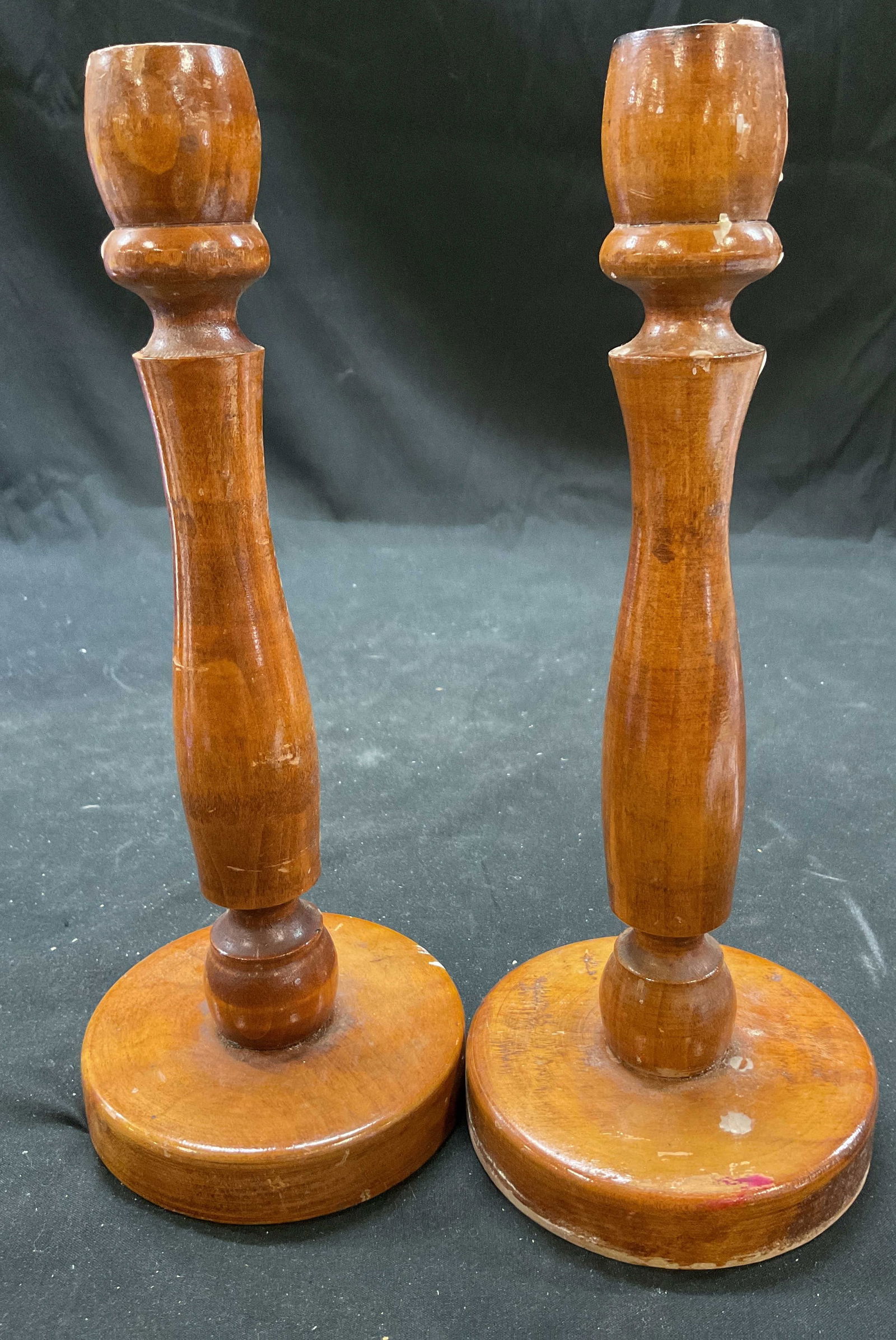 Set 2 Vtg Signed Wooden Candlestick Holders (1 of 7)