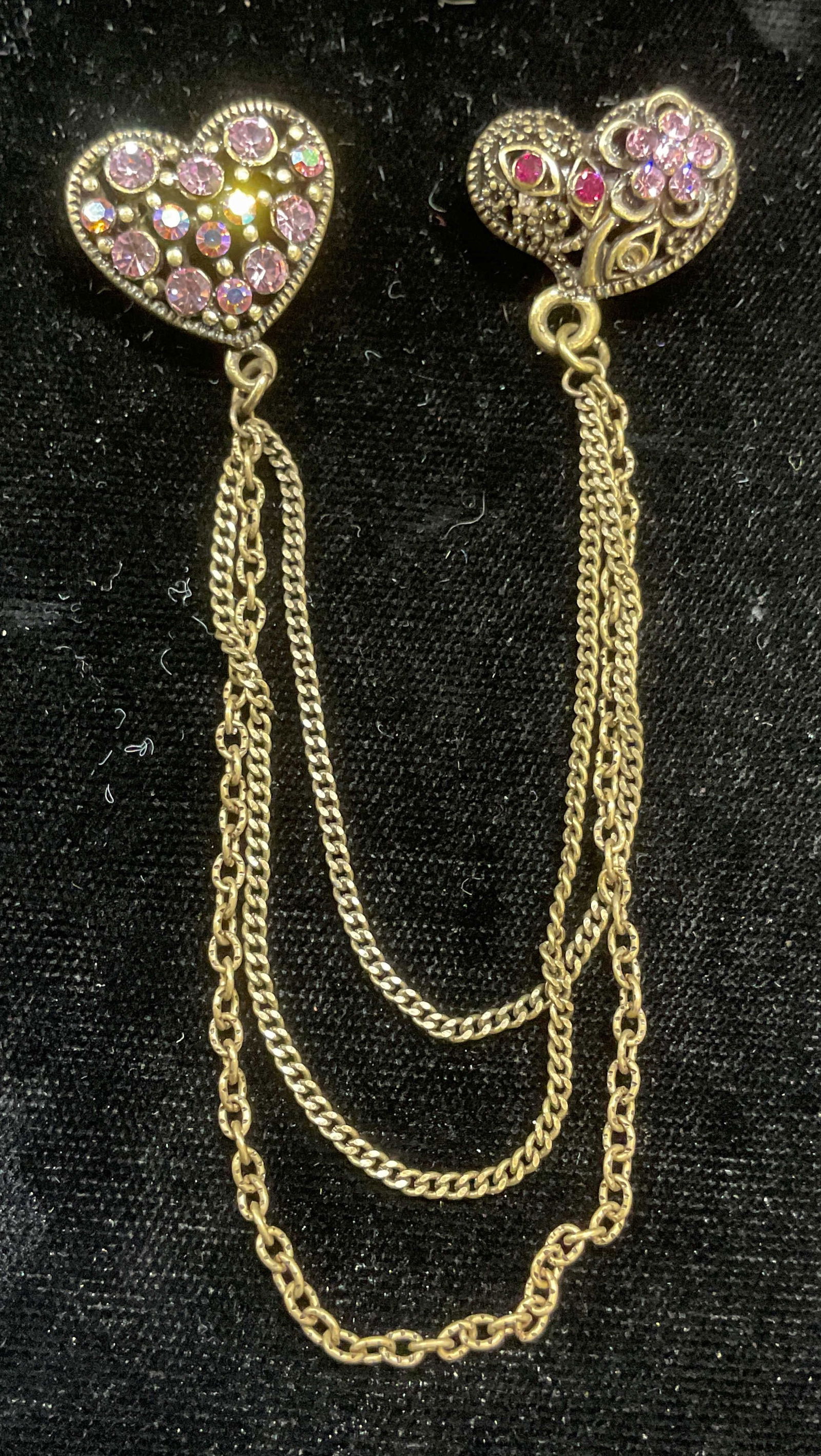 Vintage Gold Tone Double Heart Crystal Brooch (1 of 6)