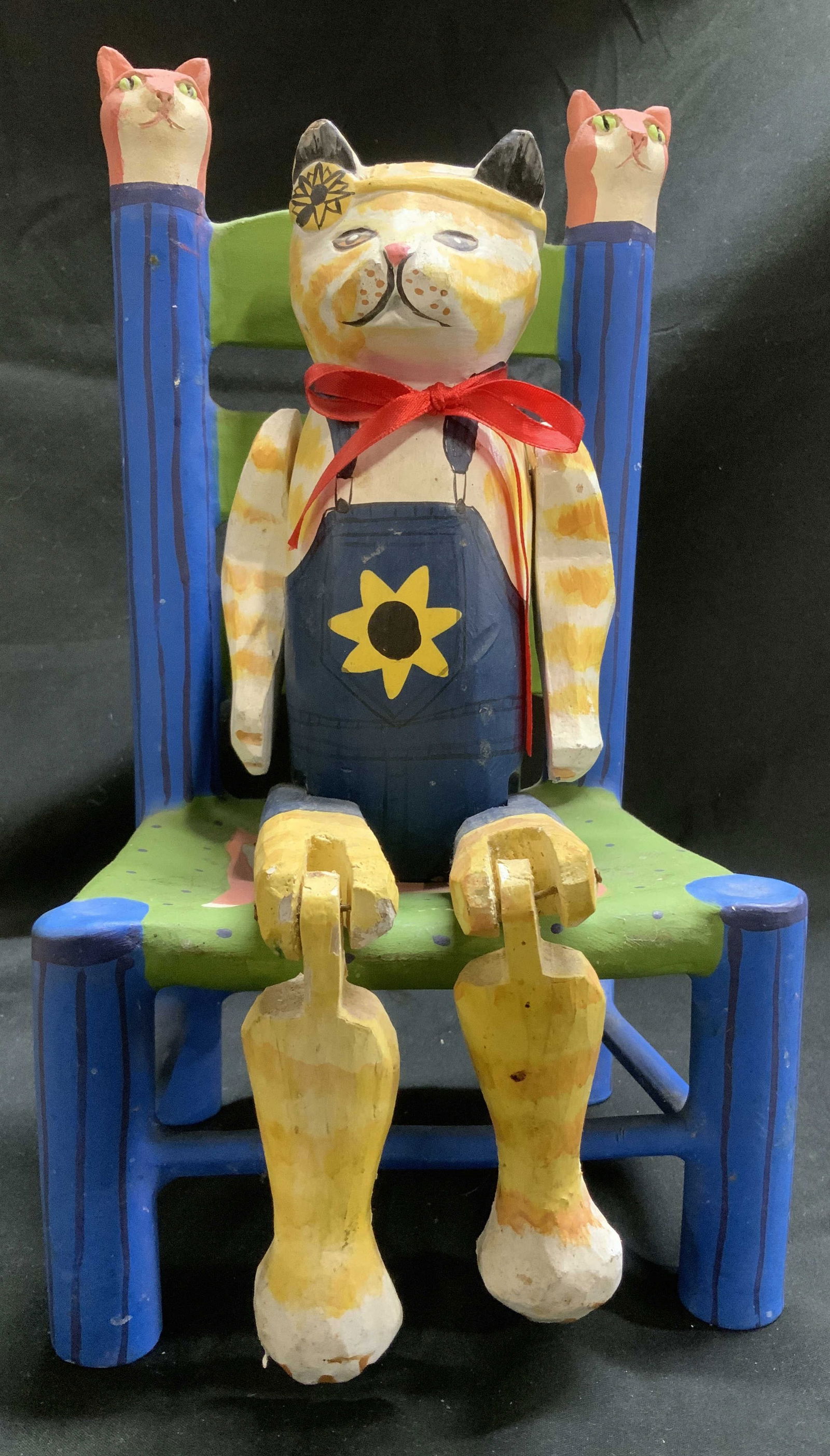 Whimsical Wooden Folk Art Jointed Seated Cat Fig. (1 of 7)