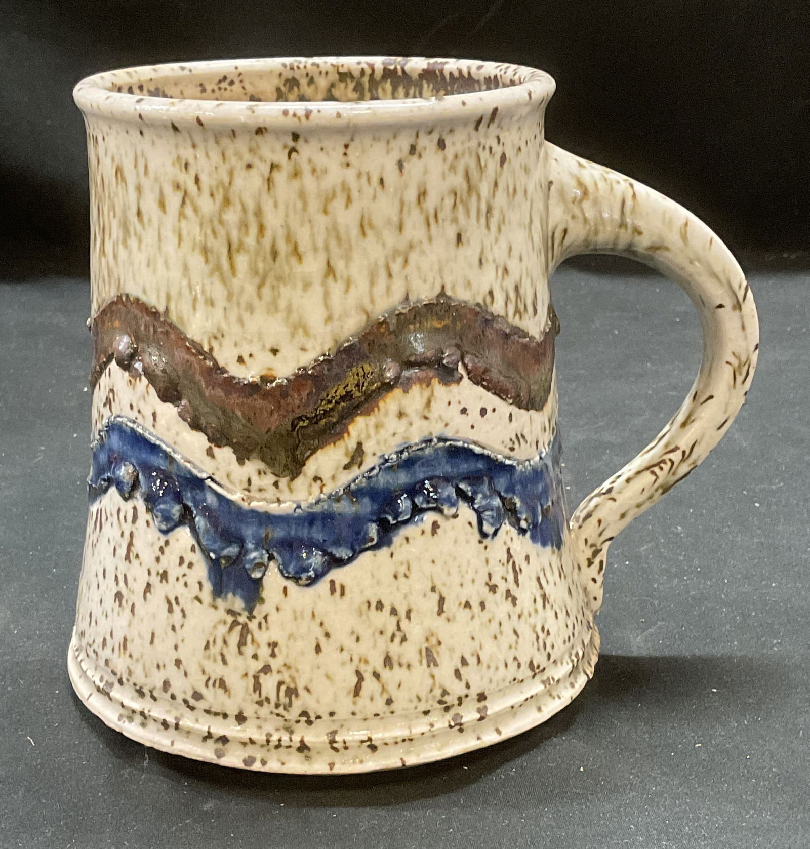 Signed Handmade Stoneware Striped Jug (1 of 6)