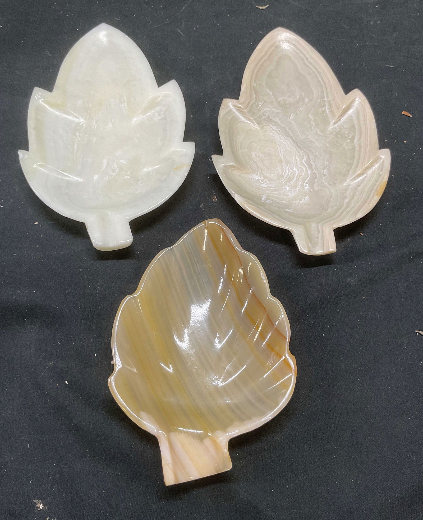 Lot 3 Carved White Leaf Stone Trinket Dishes (1 of 7)