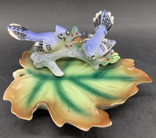 Vntg Napco Perched Blue Birds Trinket Dish JAPAN