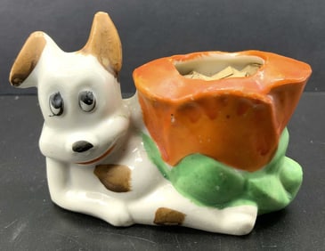 Vntg Cartoon Dog Porcelain Match Holder JAPAN