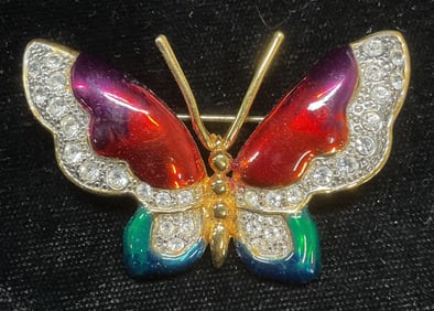 Vintage Enamel Crystal Butterfly Brooch