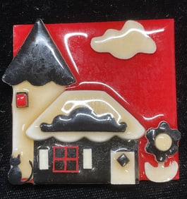 Vtg Handmade House Pins By Lucinda Brooch USA