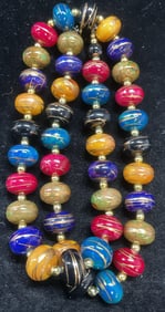 Vtg Multicolor Gold Tone Beaded Necklace