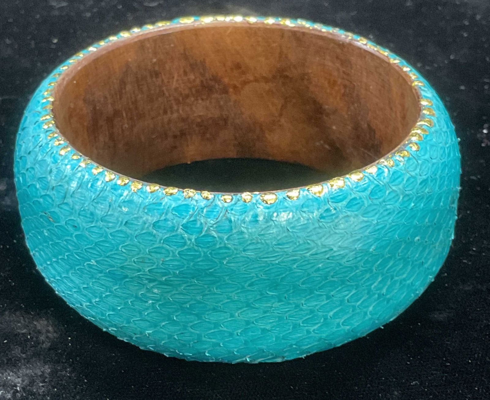 Vintage Blue Snakeskin Wood Bangle Bracelet (1 of 6)