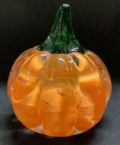 Vntg JOE RICE Glass Pumpkin Paperweight