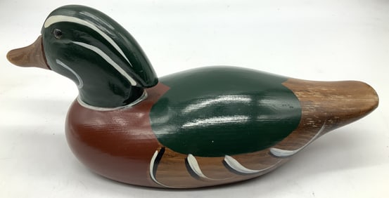 Vntg Hand Carved Wooden Mallard Duck Decoy