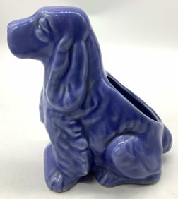 Vtg Blue Glazed Ceramic Cocker Spaniel Dog Planter