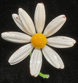 Vtg White Enameled Flower Brooch, 2.5 in W