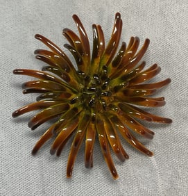 Vintage Red Brown Enamel Flower Brooch