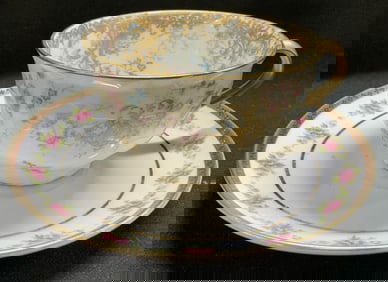 Hand Painted Floral Teacup & Saucer H&Co France+