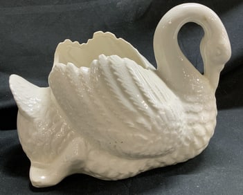 Vntg Ceramic White Swan Planter JAPAN