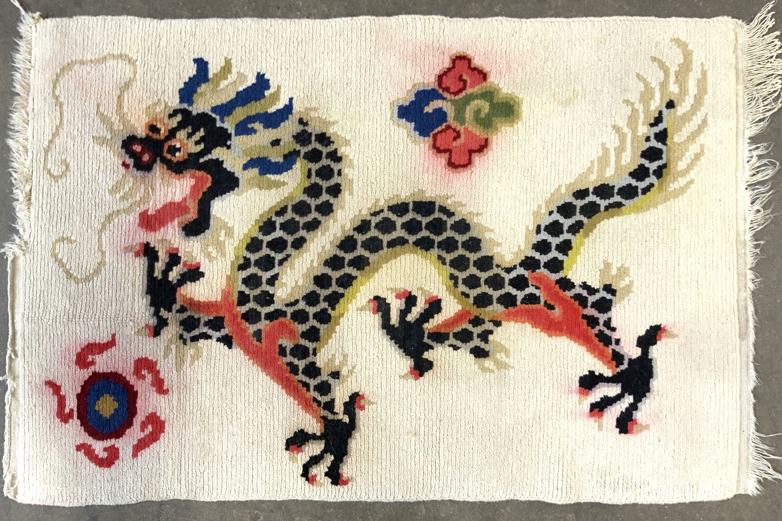 Vntg Chinese Art Deco Dragon Wool Rug (1 of 6)