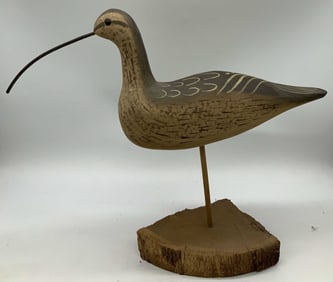WEK Folk Art Wood Curlew Shorebird Decoy 12.5in