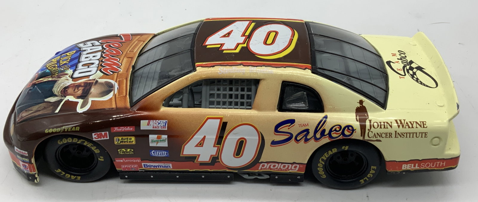 NASCAR 1998 #40 Team Sabco 1:24 Die-Cast Metal Car: NASCAR 1998 #40 Team Sabco 1:24 Die-Cast Metal Car 1:24 die-cast metal replica of 1998 Racing Champions #40 Sterling Marlin & sponsored by Team Sabco NASCAR race car. Car features sponsors of Sabco, G