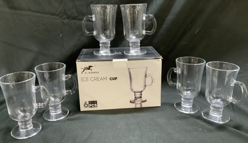 Set 6 G-Horse Glass Ice Cream Cups W Org. Box